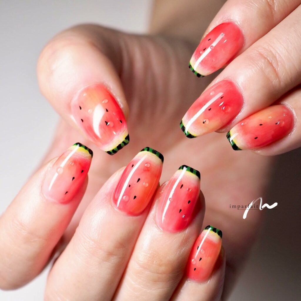 Glossy Watermelon Nails Shine
