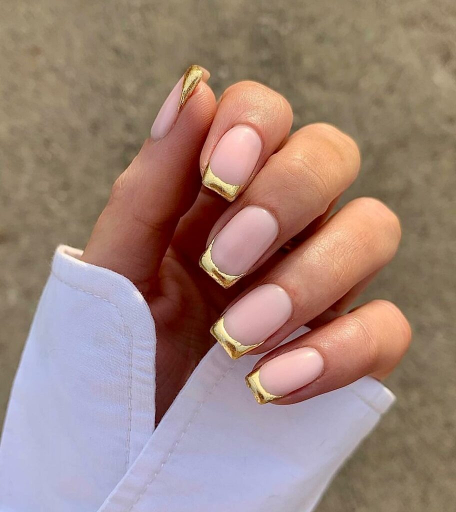 Gold French Short Nails