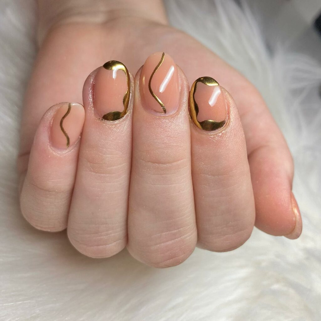 Abstract Swirl Gold French Nails
