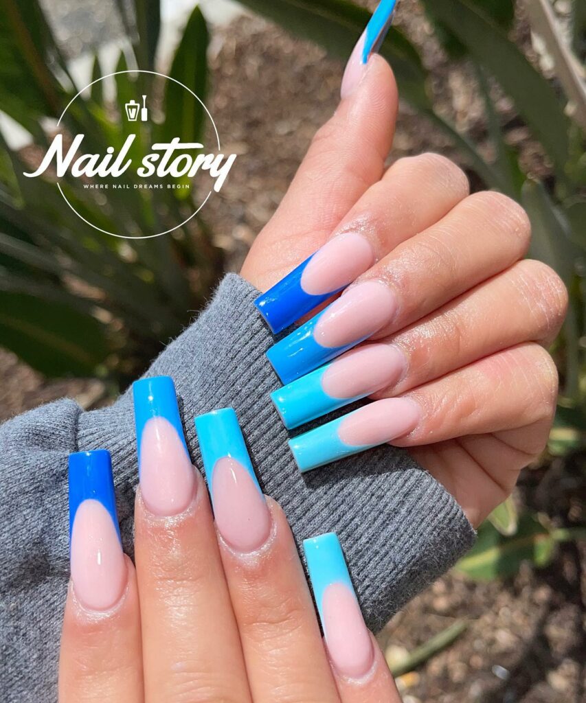 Seamless Gradient Blue Acrylic Nails
