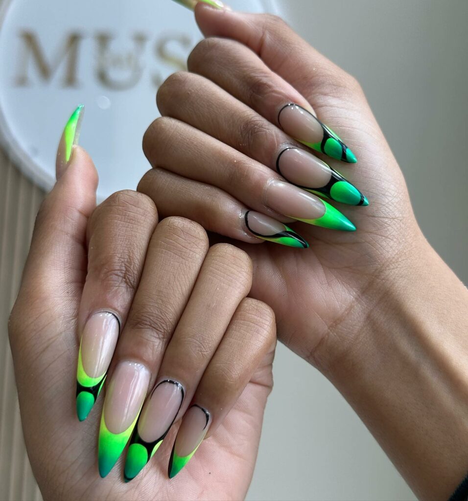 Graffiti neon green french nails
