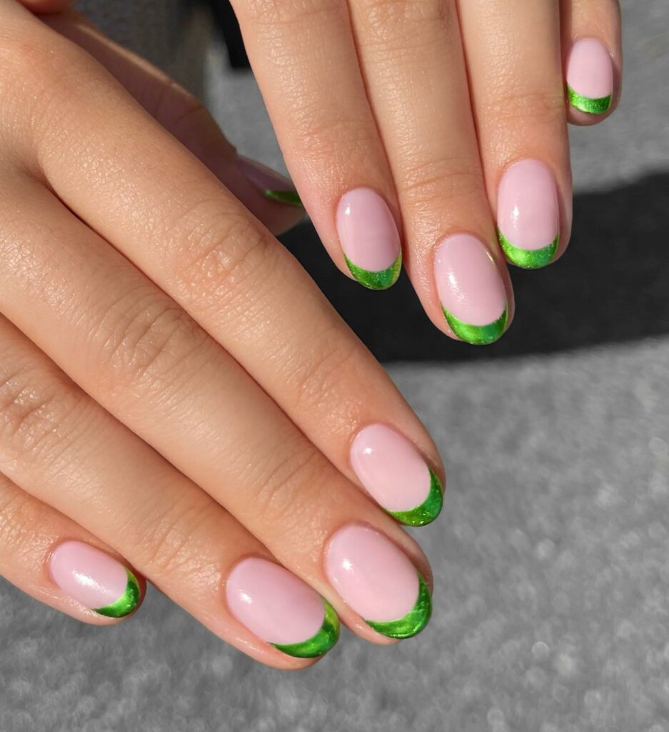 Green Short French Nails