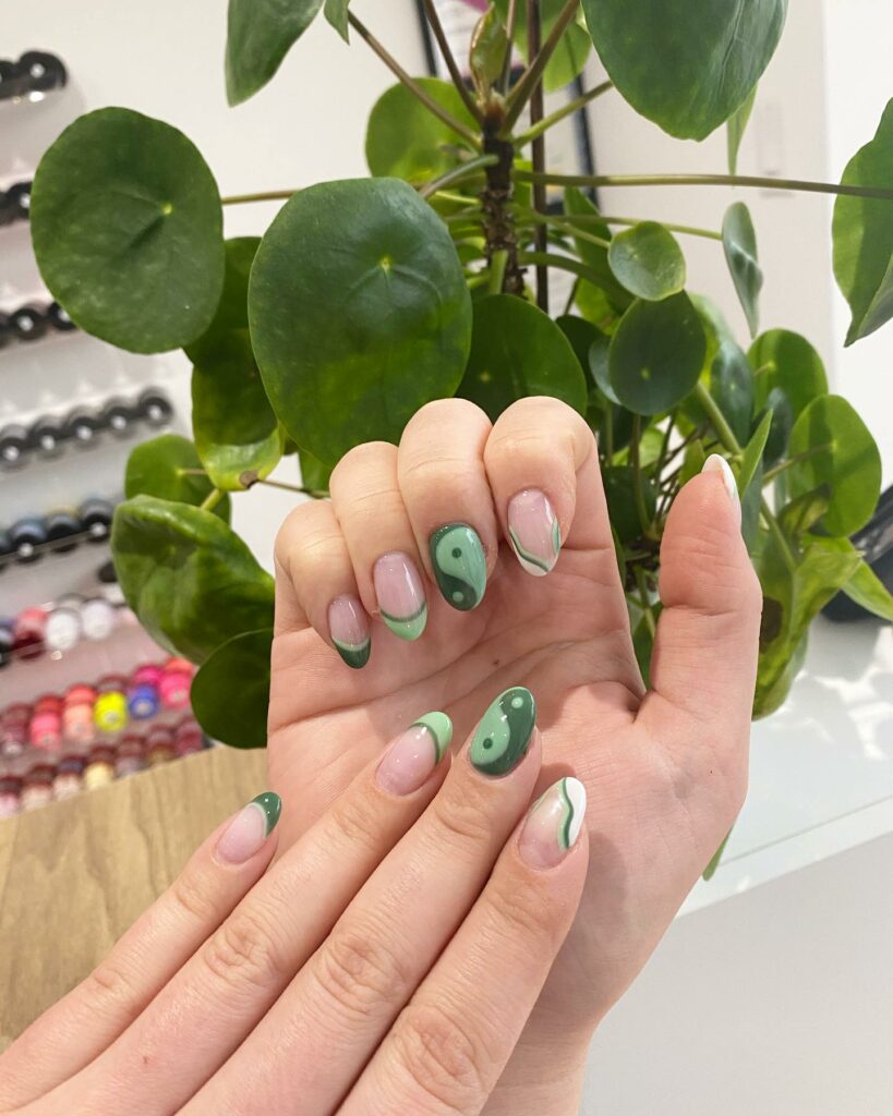 Earthy Green Yin Yang Nails 