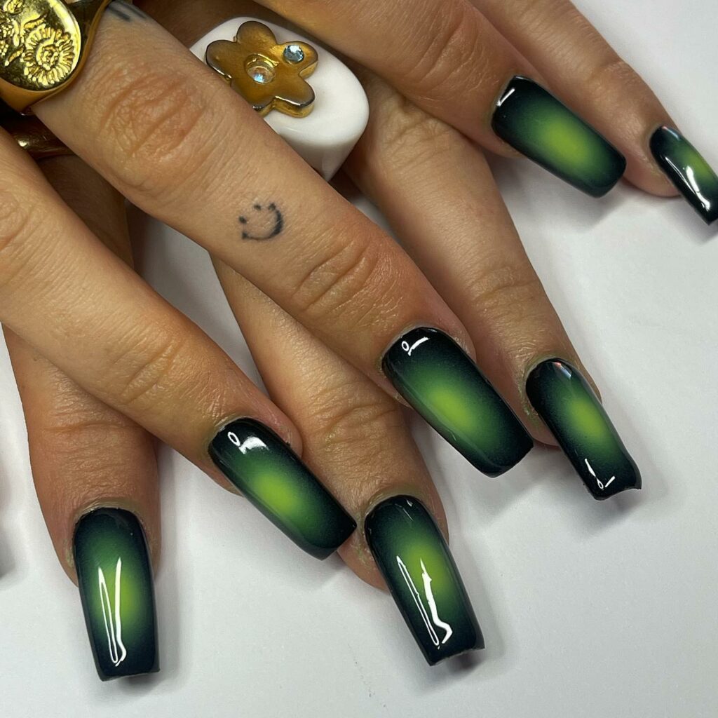 Green and Black Ombré Nails
