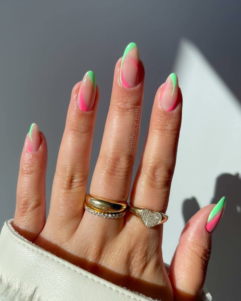 Green and Pink Vacation Nails