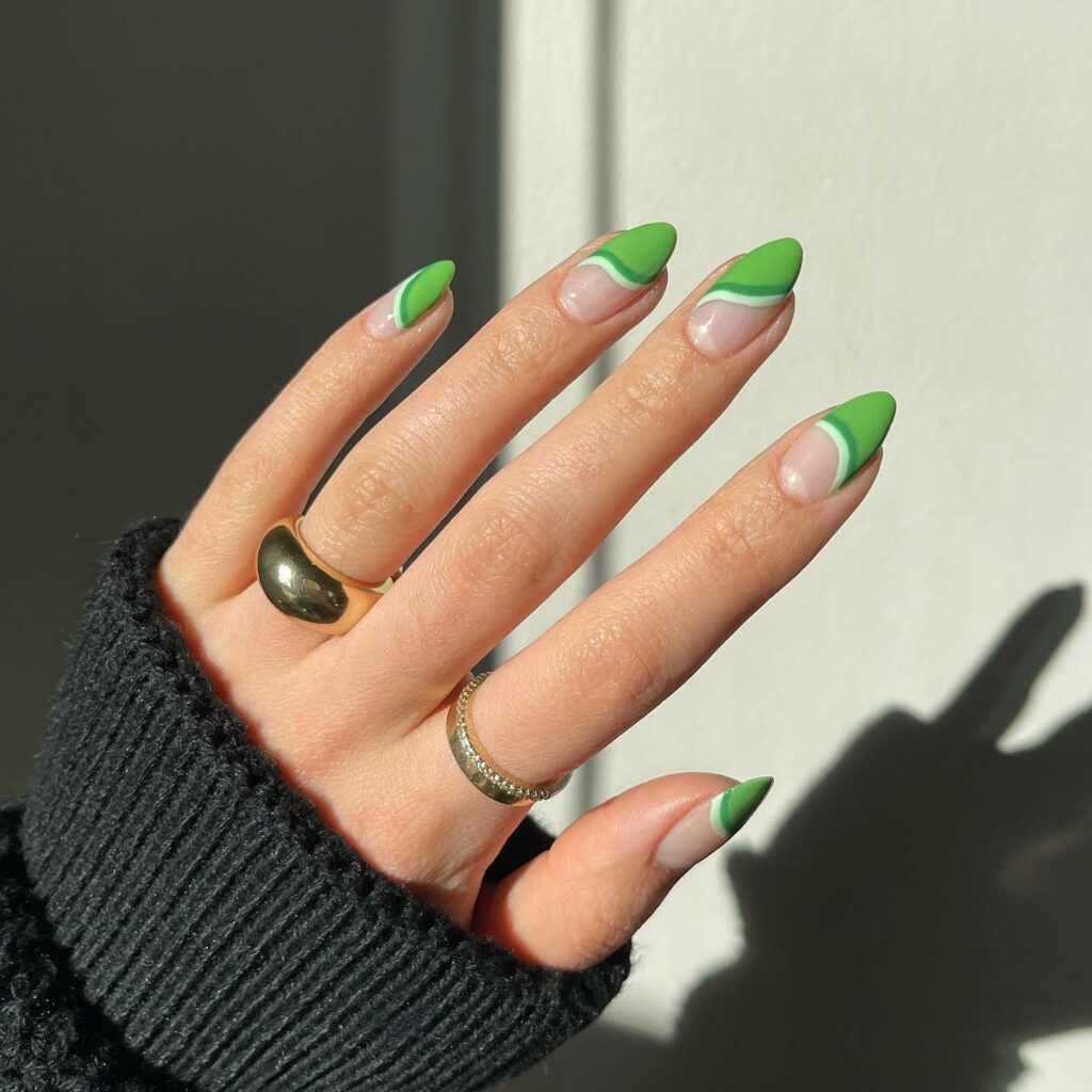 Green and white short nails