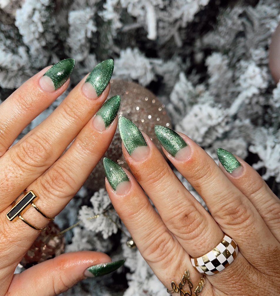 Green on White glitter nails
