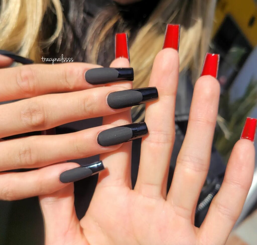Half Black and Red nails