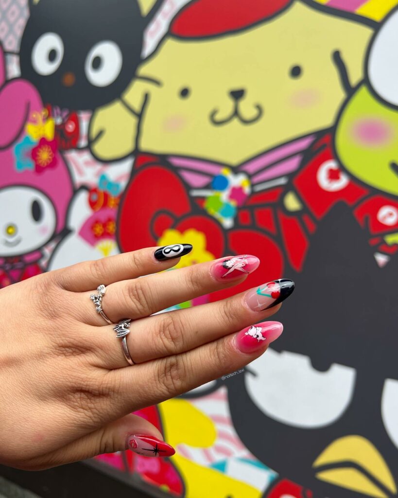 Hello Kitty Black and Red nails
