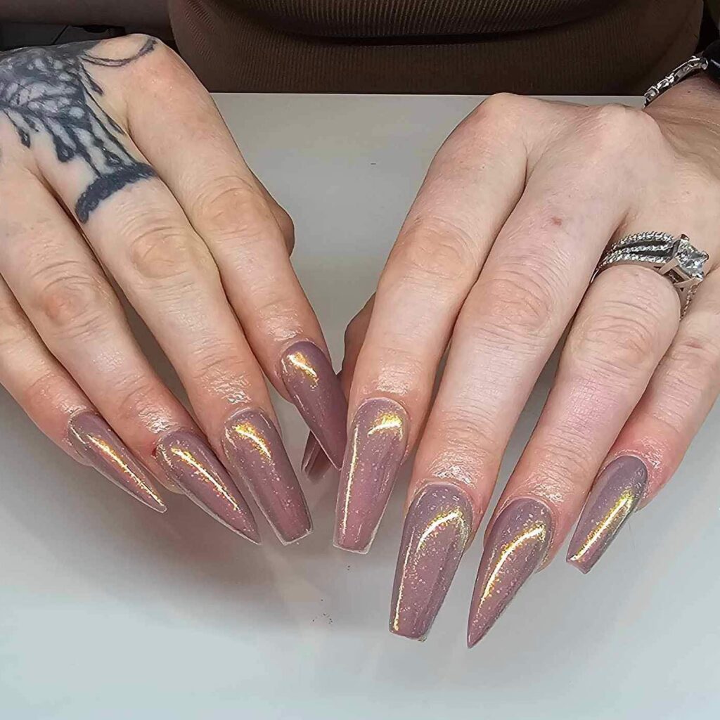 Holographic rose gold nails