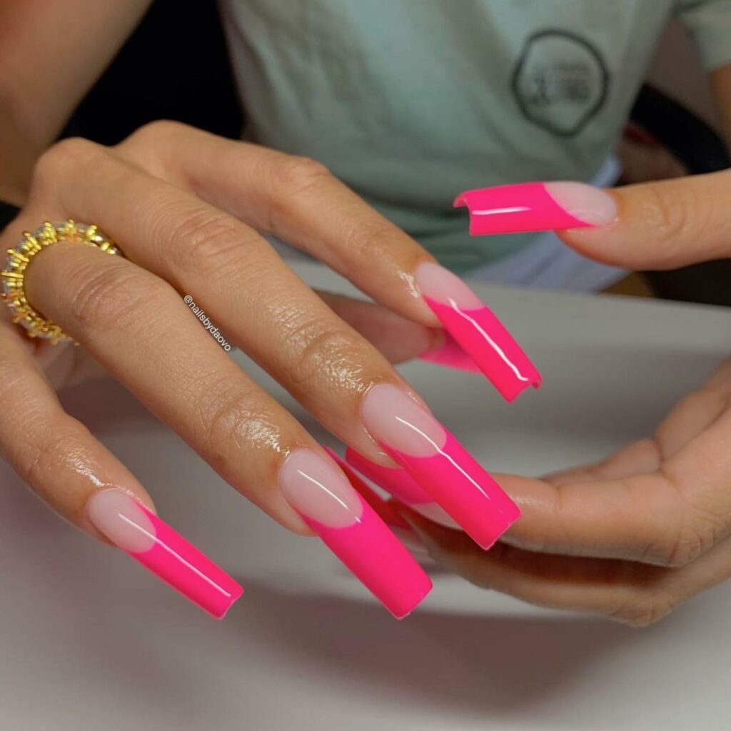 Vivacious Hot Pink French Preppy Nails