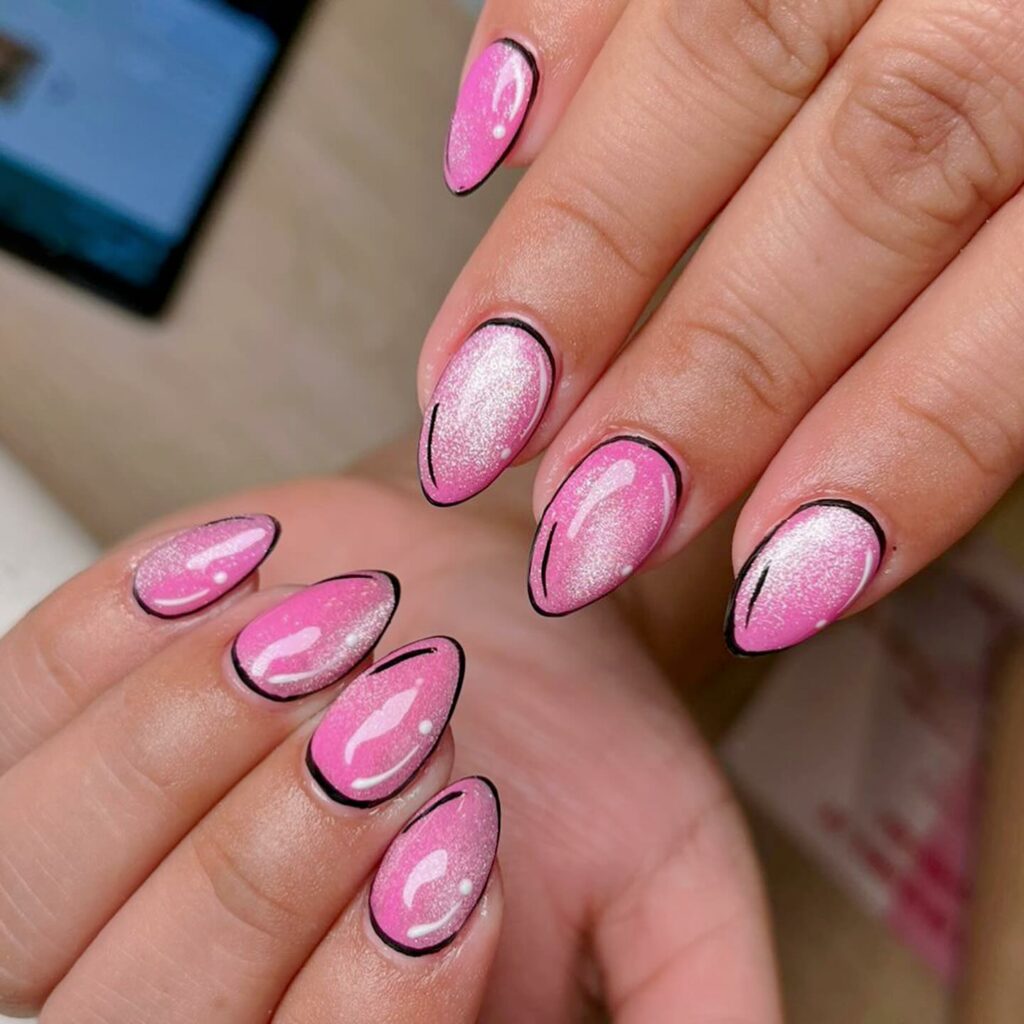 Sizzling Hot Pink Cartoon Nails
