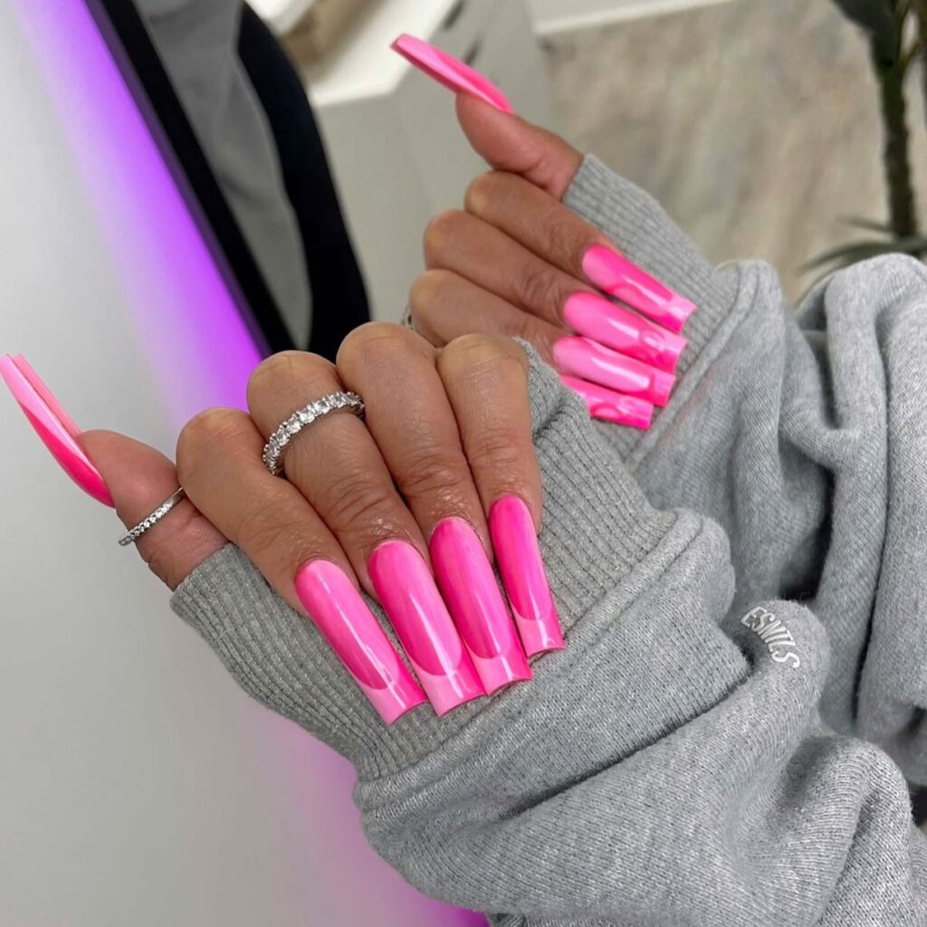 Vibrant Hot Pink Square Acrylic Nails