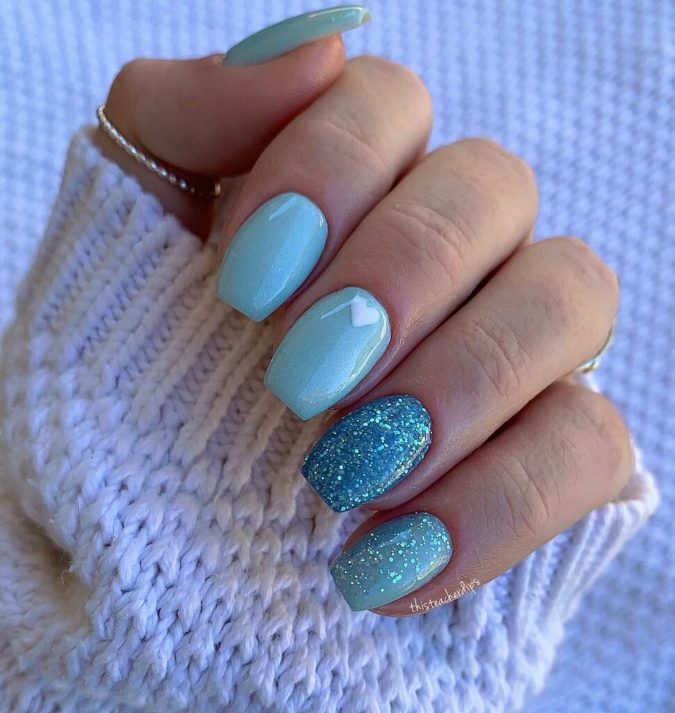 Wintry Icy Blue Glitter Ombré Nails