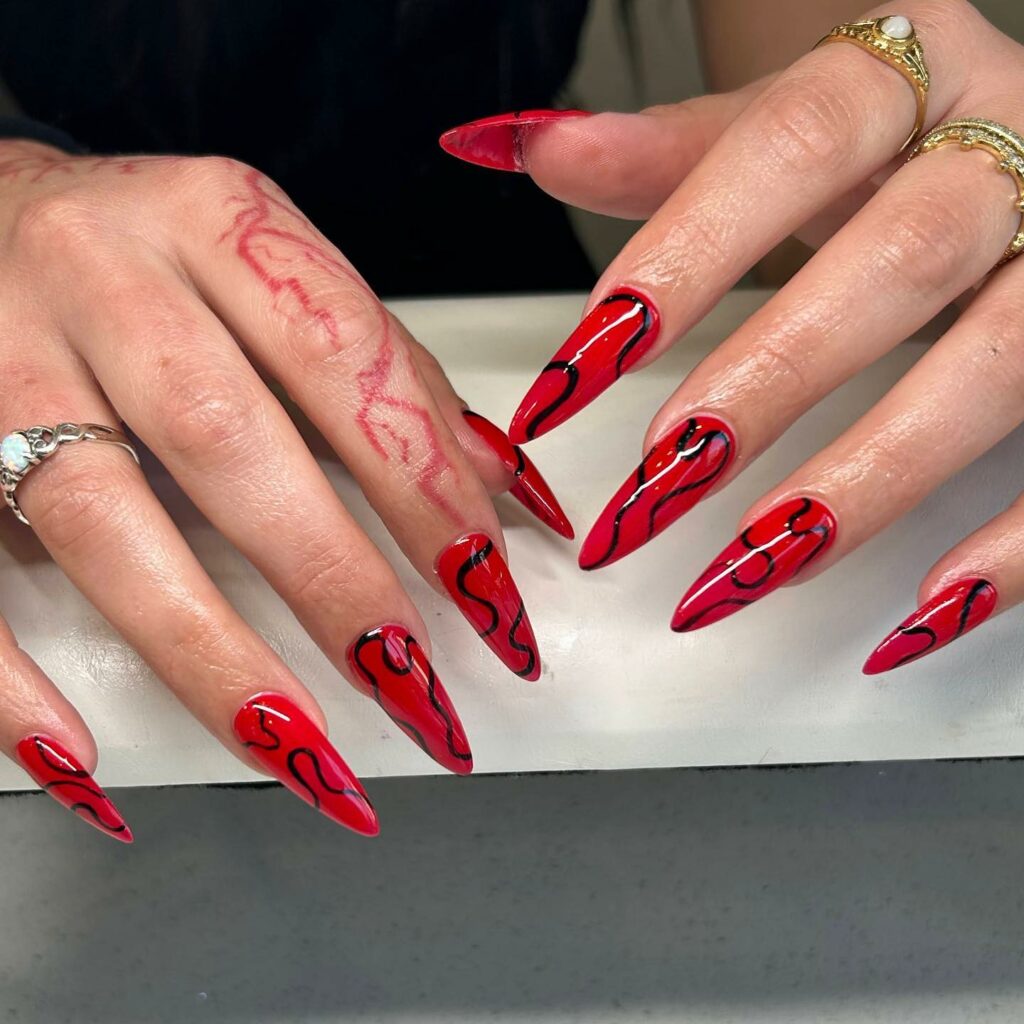 Lace Black and Red nails