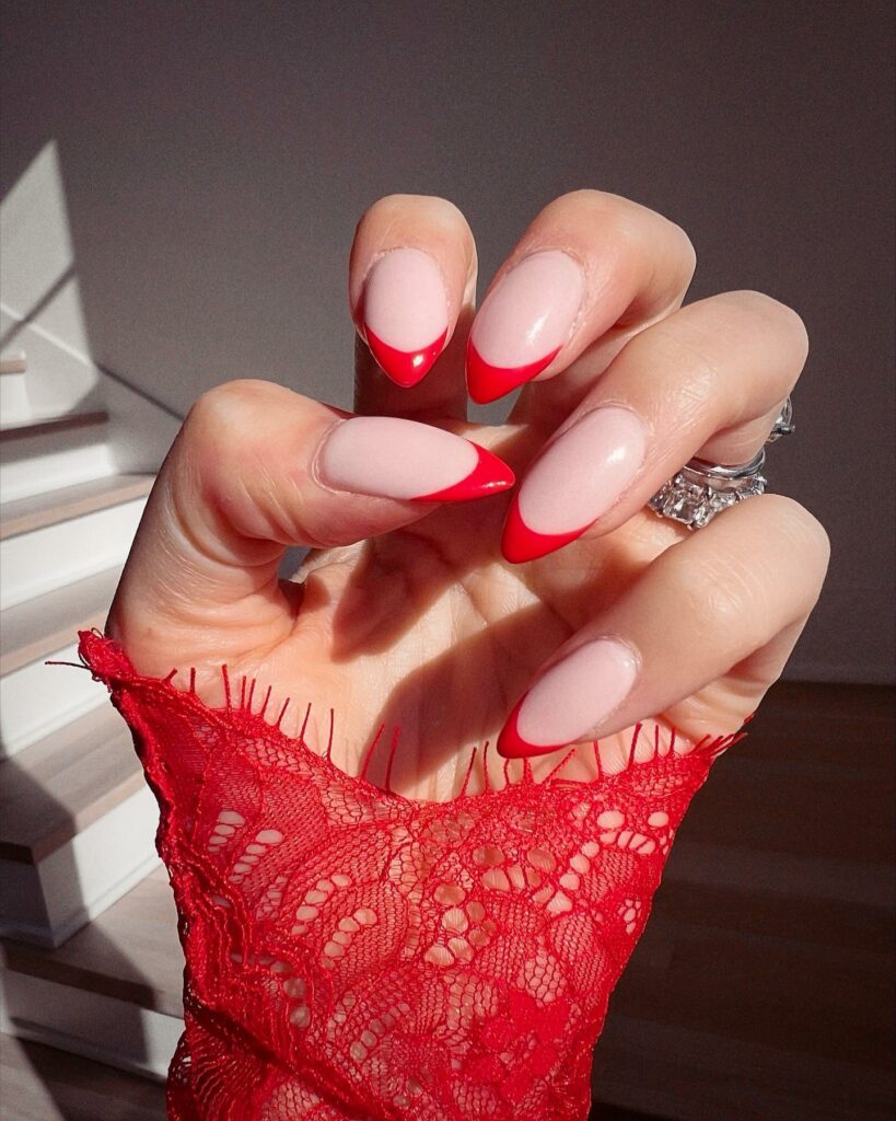 Lace red french nails