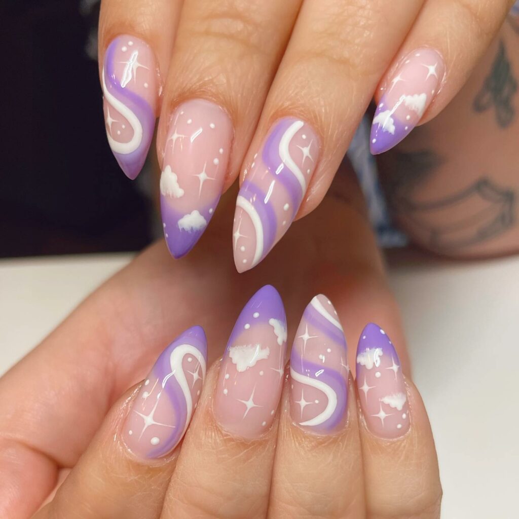 Lavender Swirl Cloud Nails
