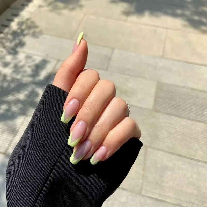 Light Green V French Nails