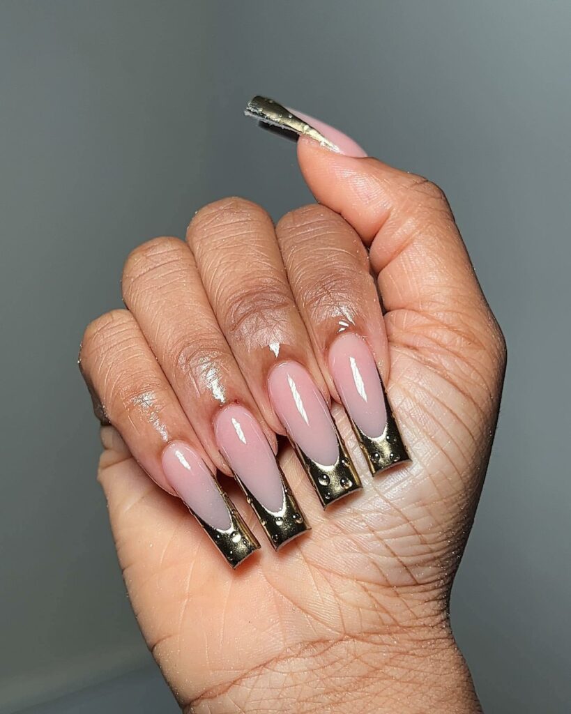 Long Acrylic with Gold French Nails