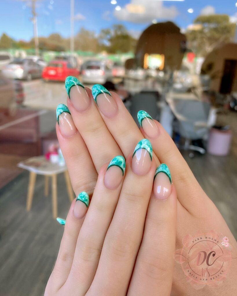 Marble French Teal Nails