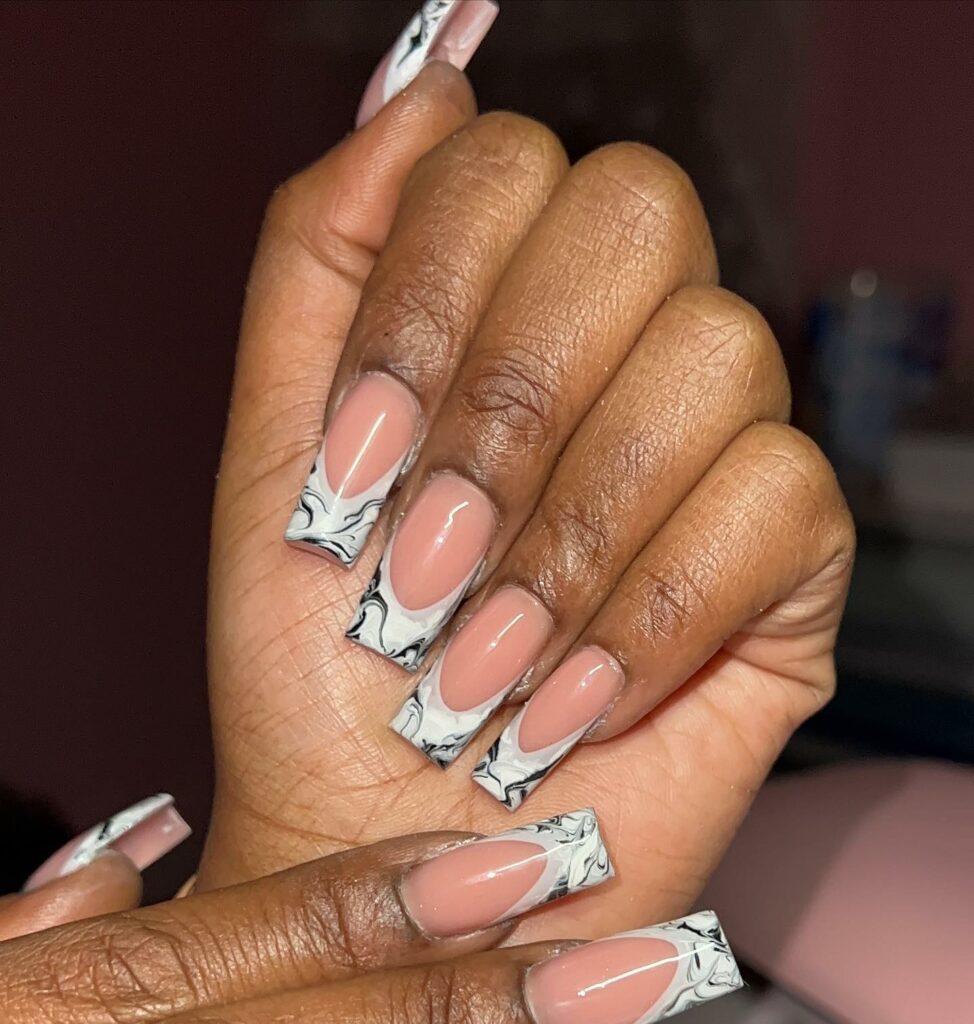 Marble Short French Nails