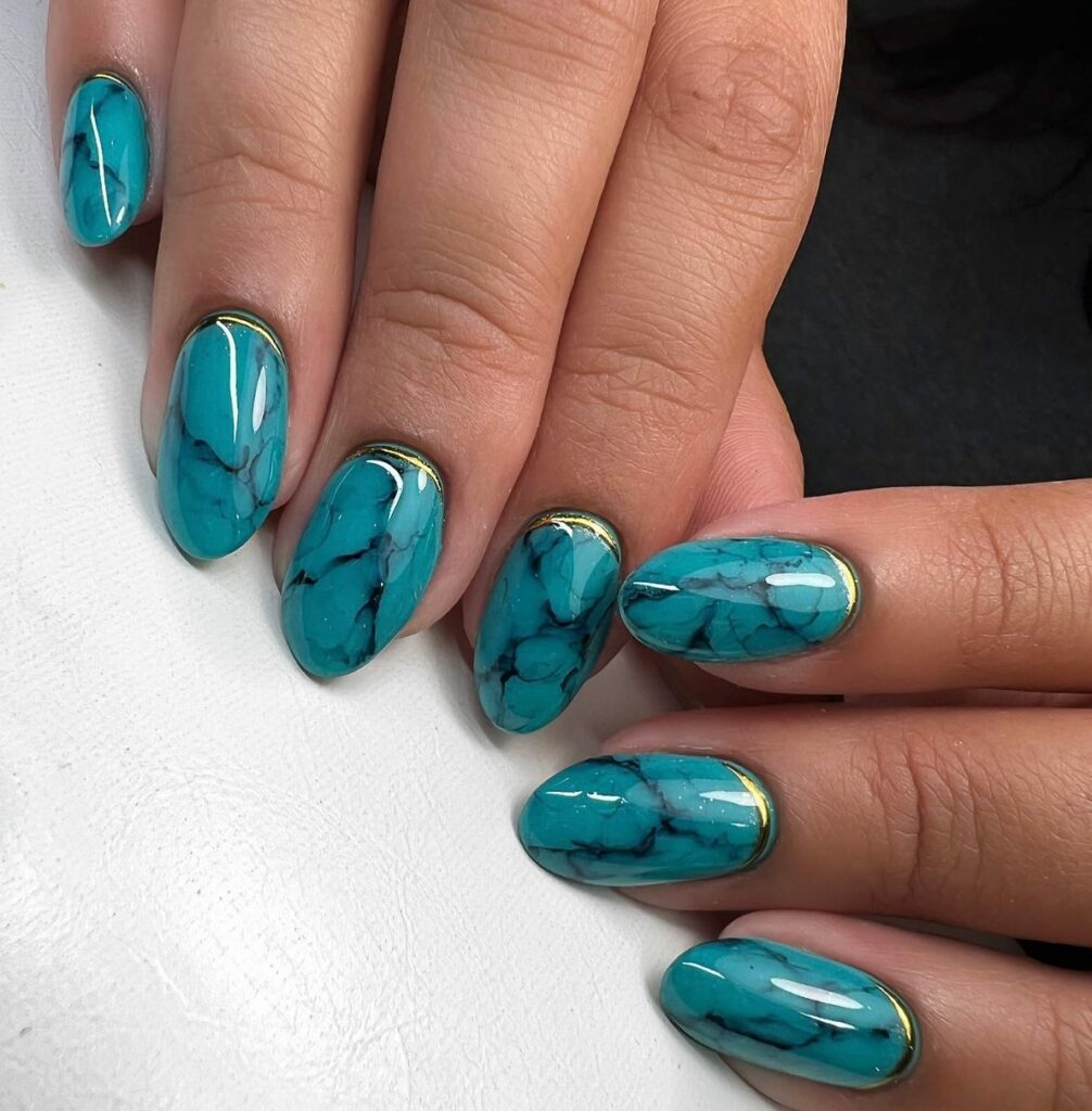 Marble Teal Nails