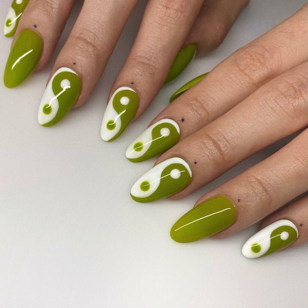 Matcha Green Yin Yang Nails 