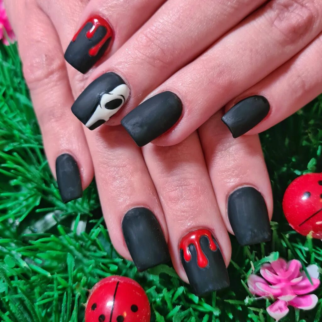 Matte Black and Red nails ideas
