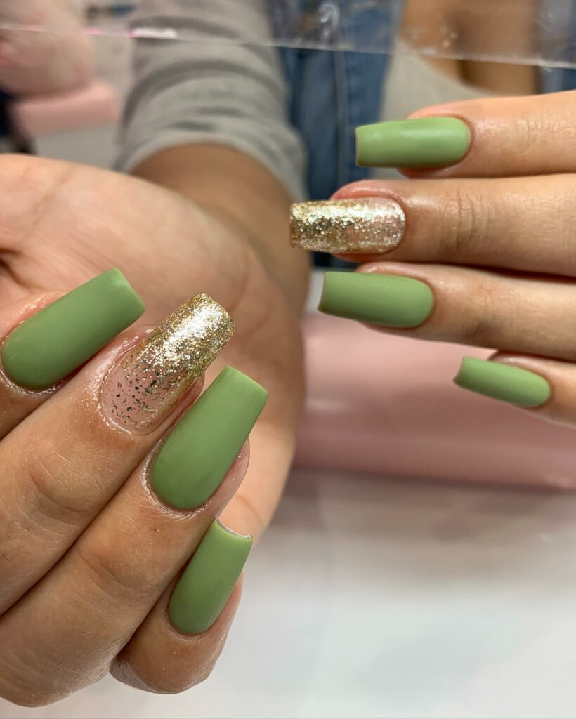 Matte Olive Green Nails