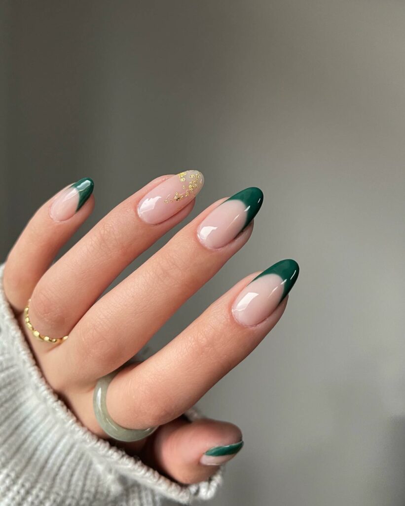 Emerald Green Nails with a Hint of Gold Foil