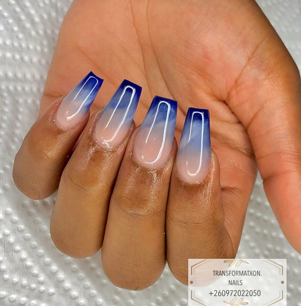 Metallic blue ombre nails