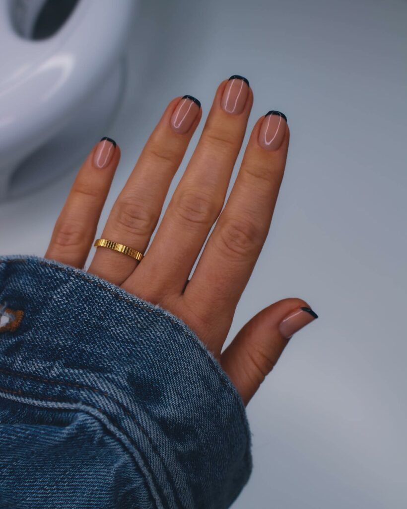 Minimalist Black Short French Nails