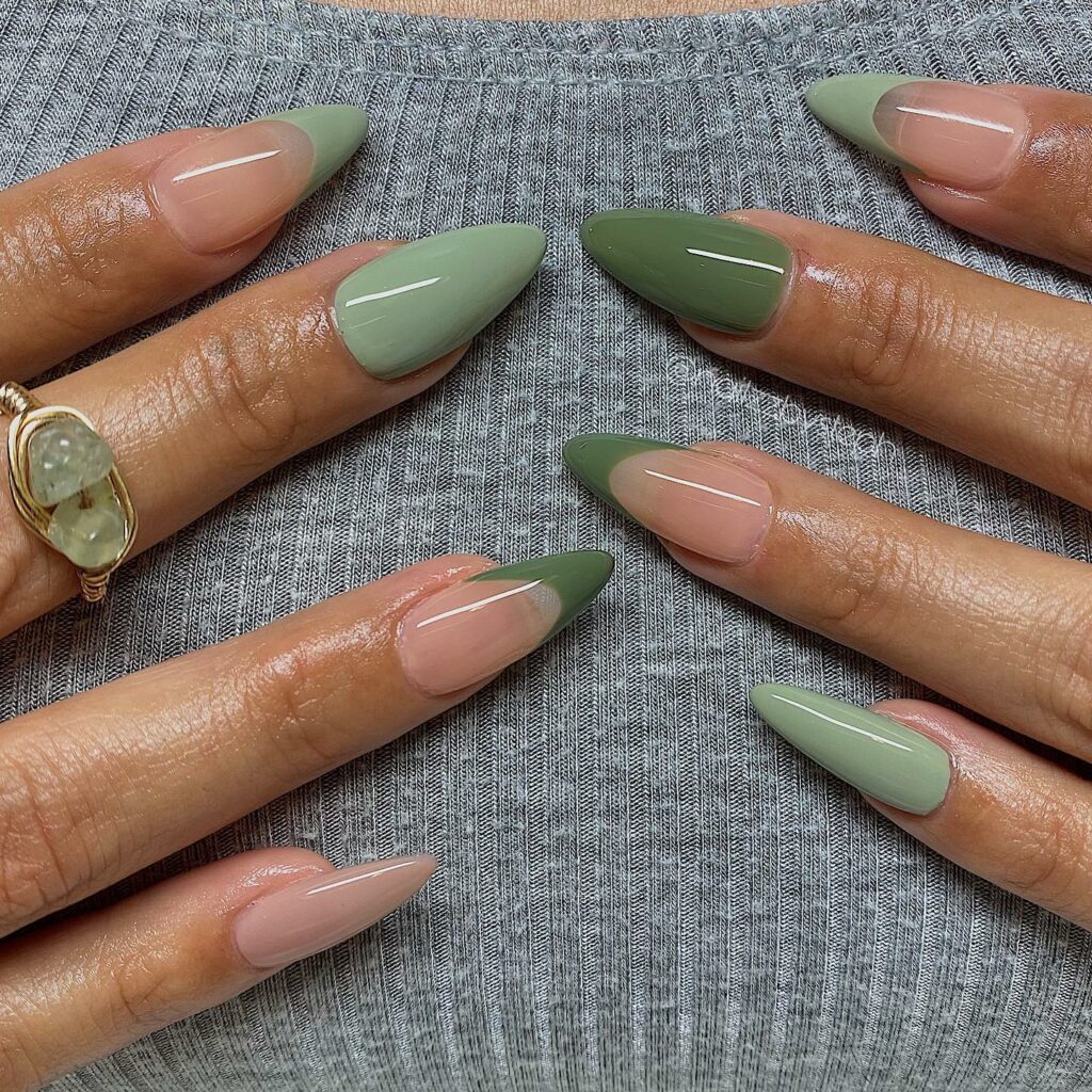 Almond-Shaped Olive Green Nails