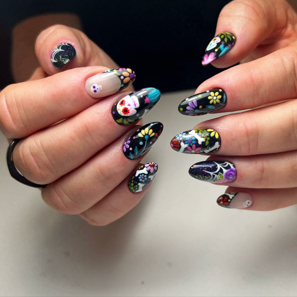 Mixed Styles spider web nails