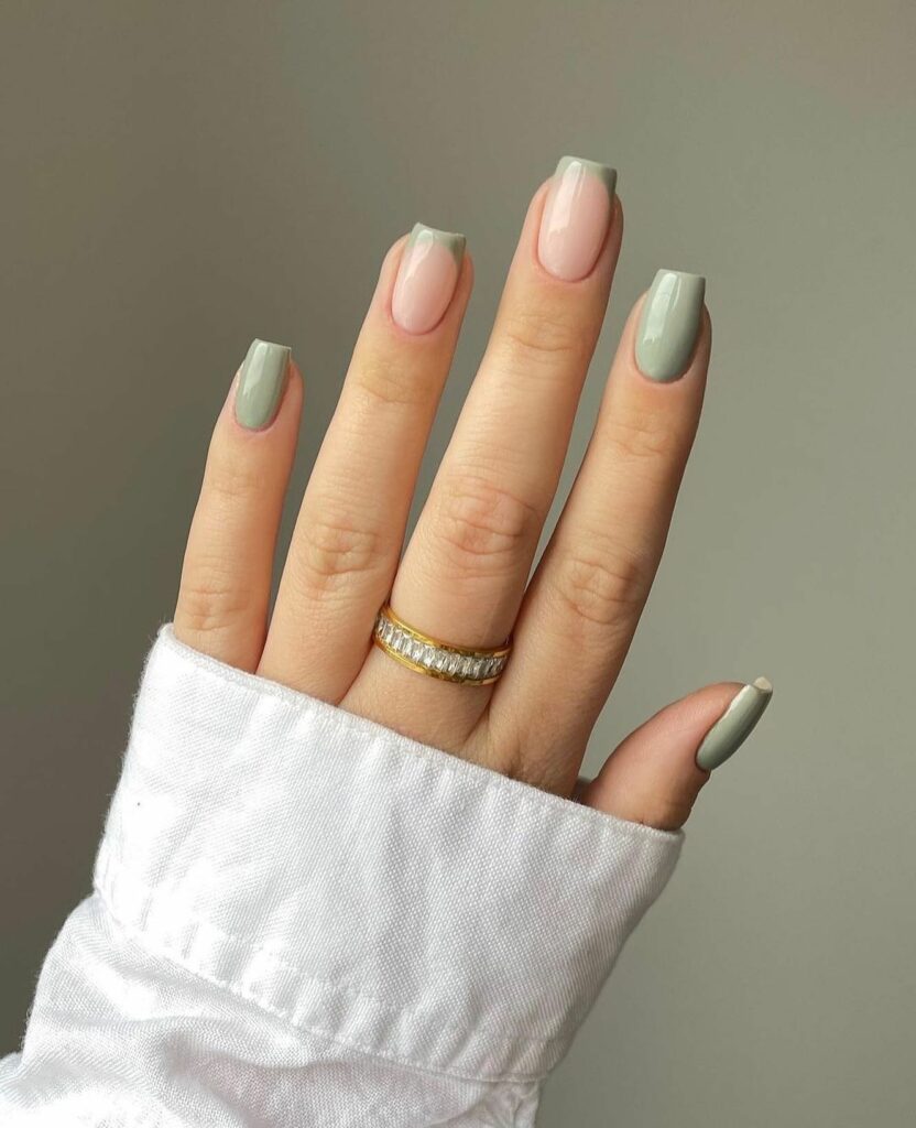 Muted Green Short French Nails