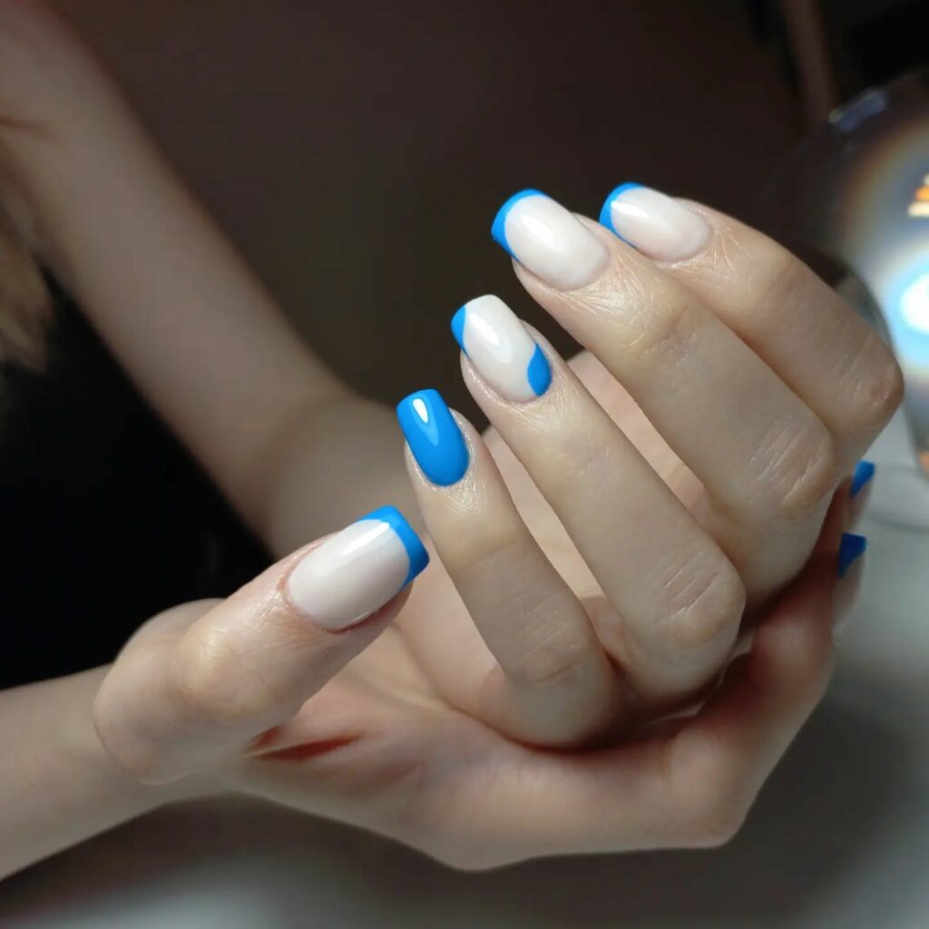 Negative Space on Blue Square French Nails