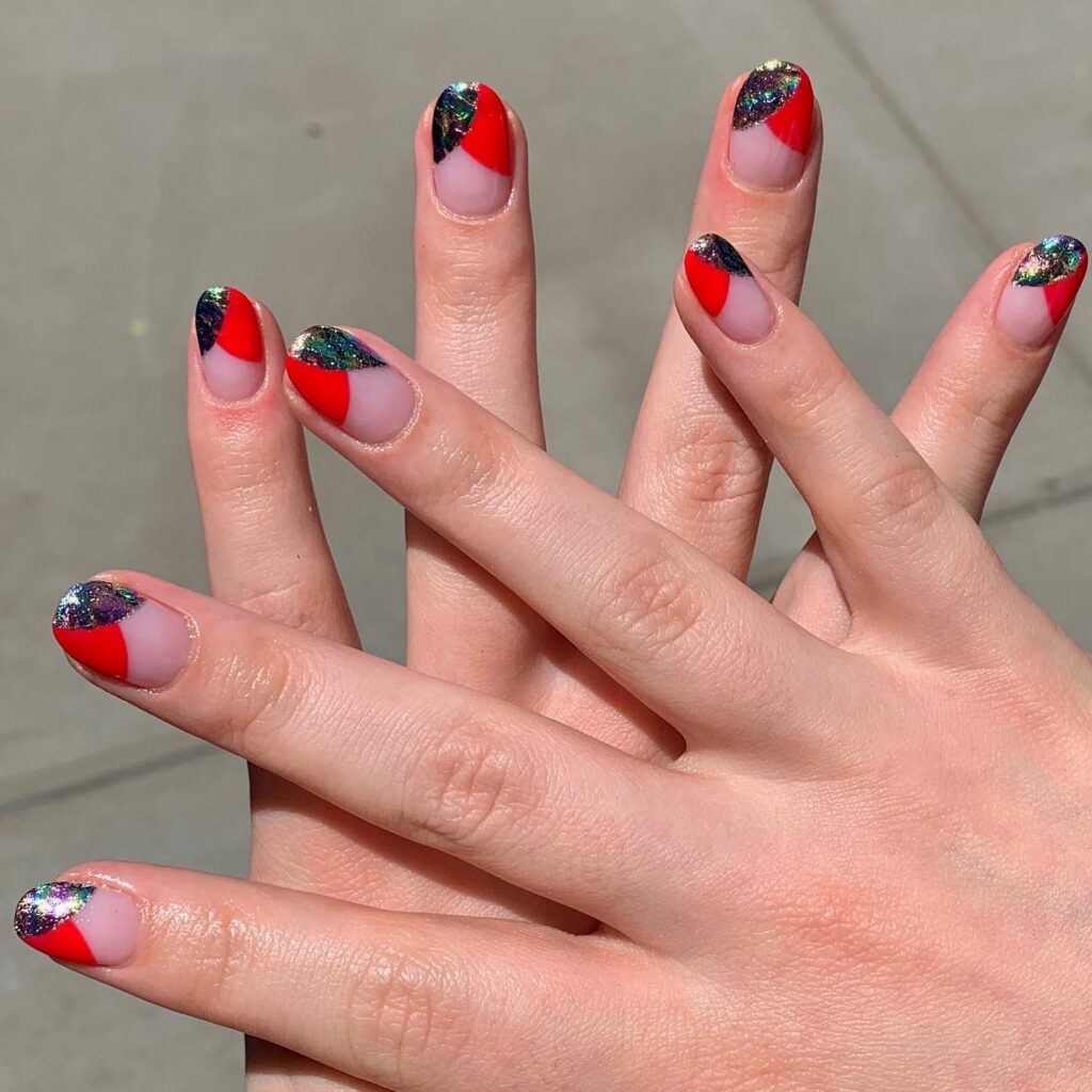 Negative Space red french nails