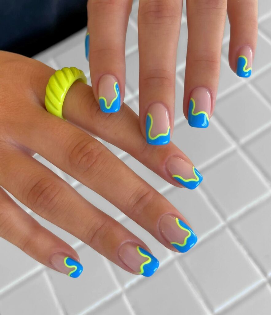 Neon Combo Square French Nails