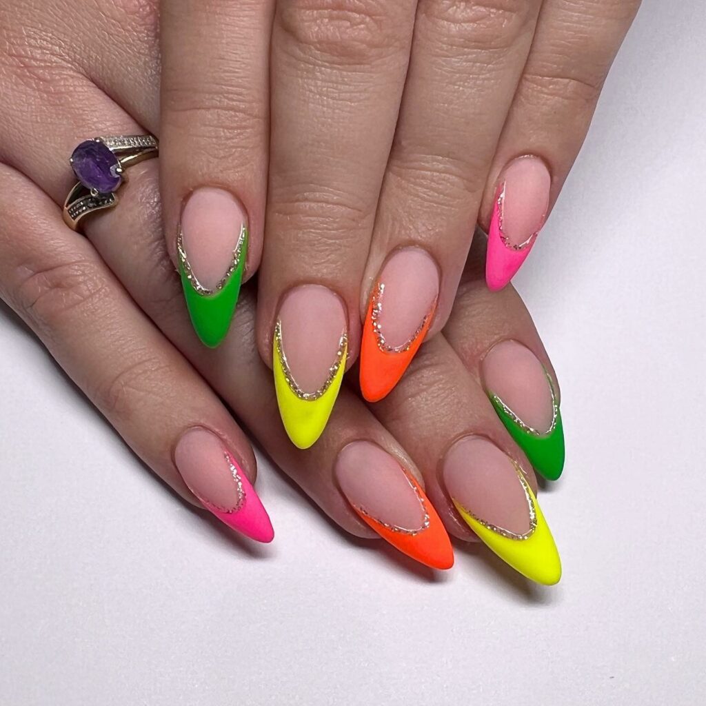 Chic Neon French Cartoon Nails
