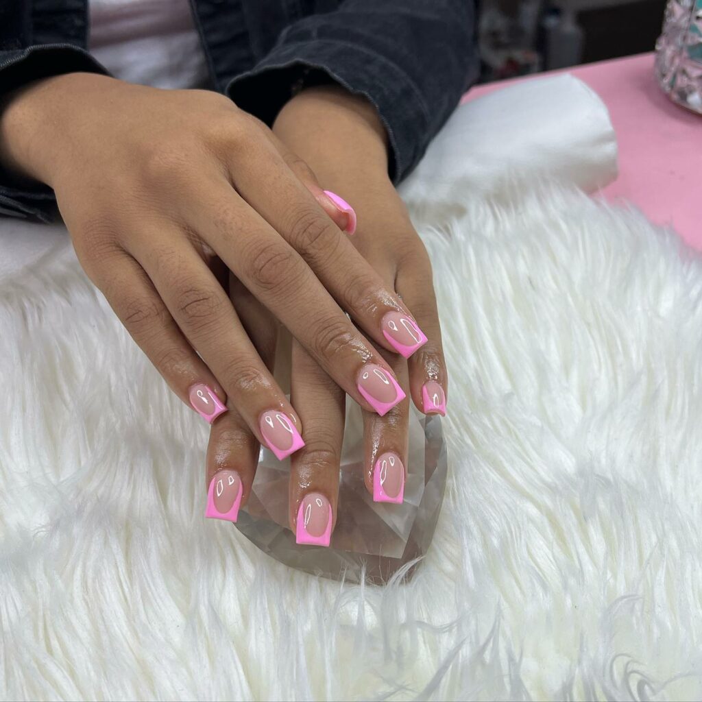 Neon Pink Short French Nails
