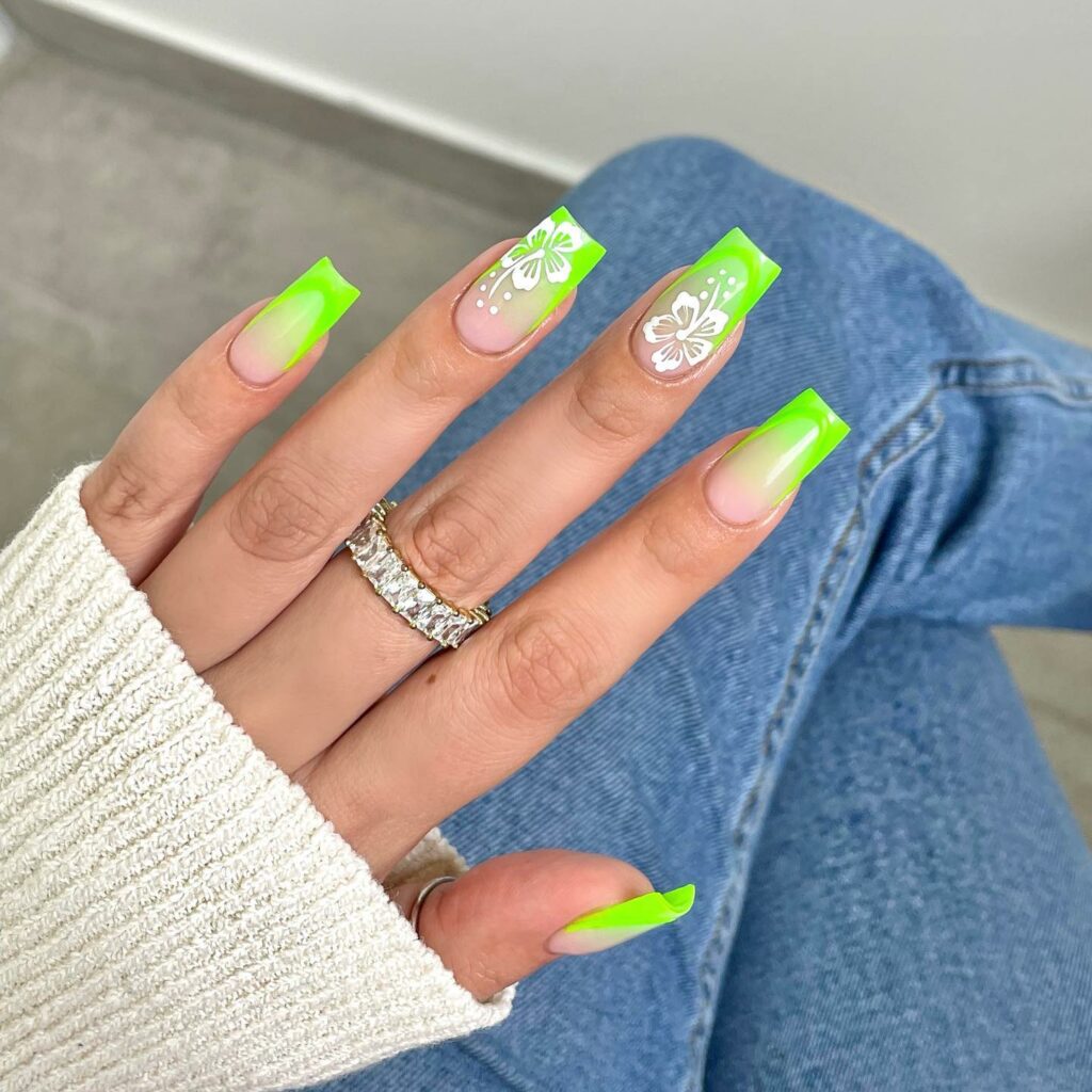 Neon Square French Nails