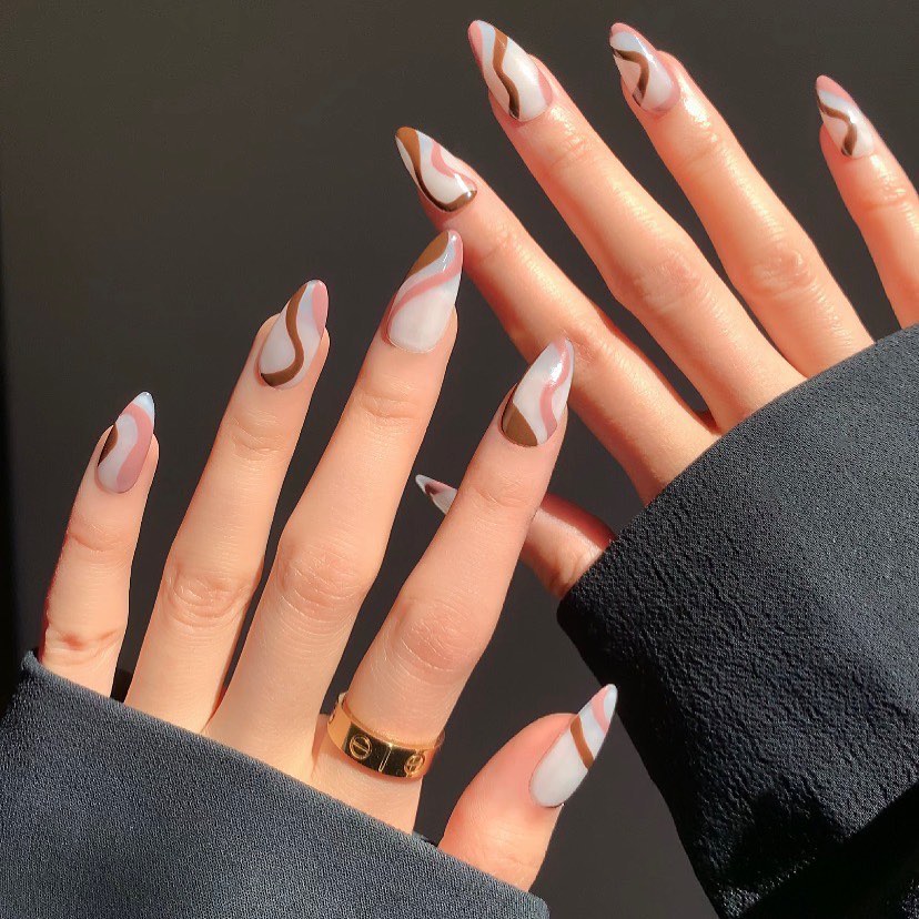 Balanced Nude and Swirls Preppy Nail Designs