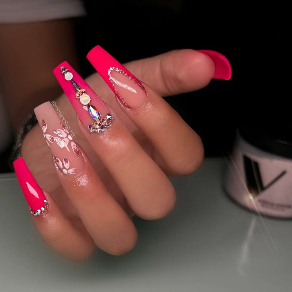 Nude Pink Nails Adorned with Gems