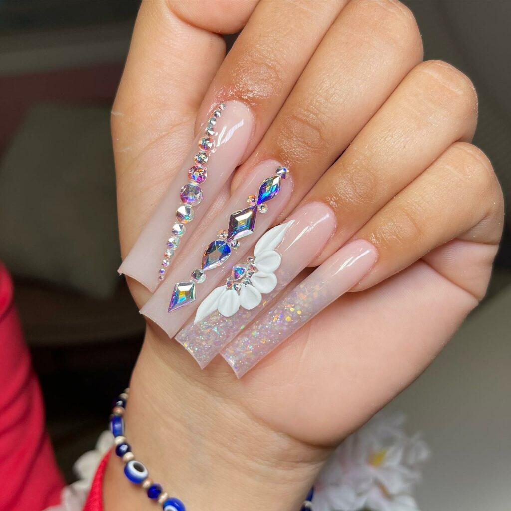 Clear Acrylic Nails with Gems