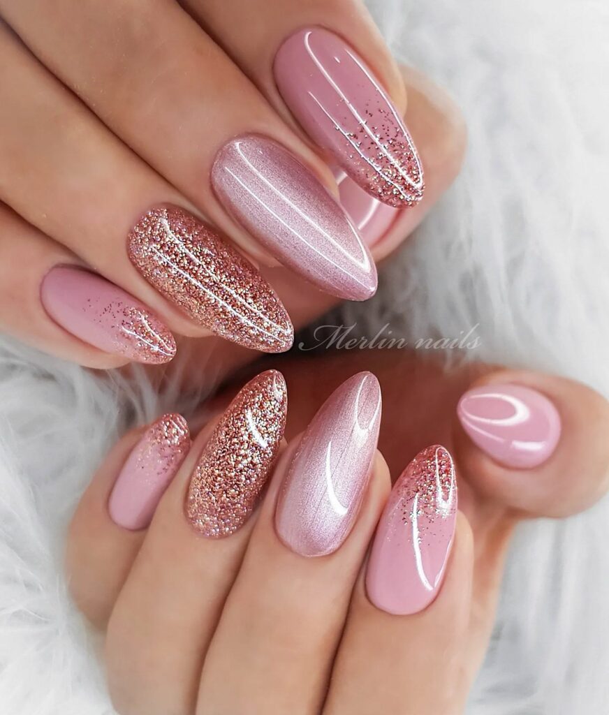 Nude rose gold nails