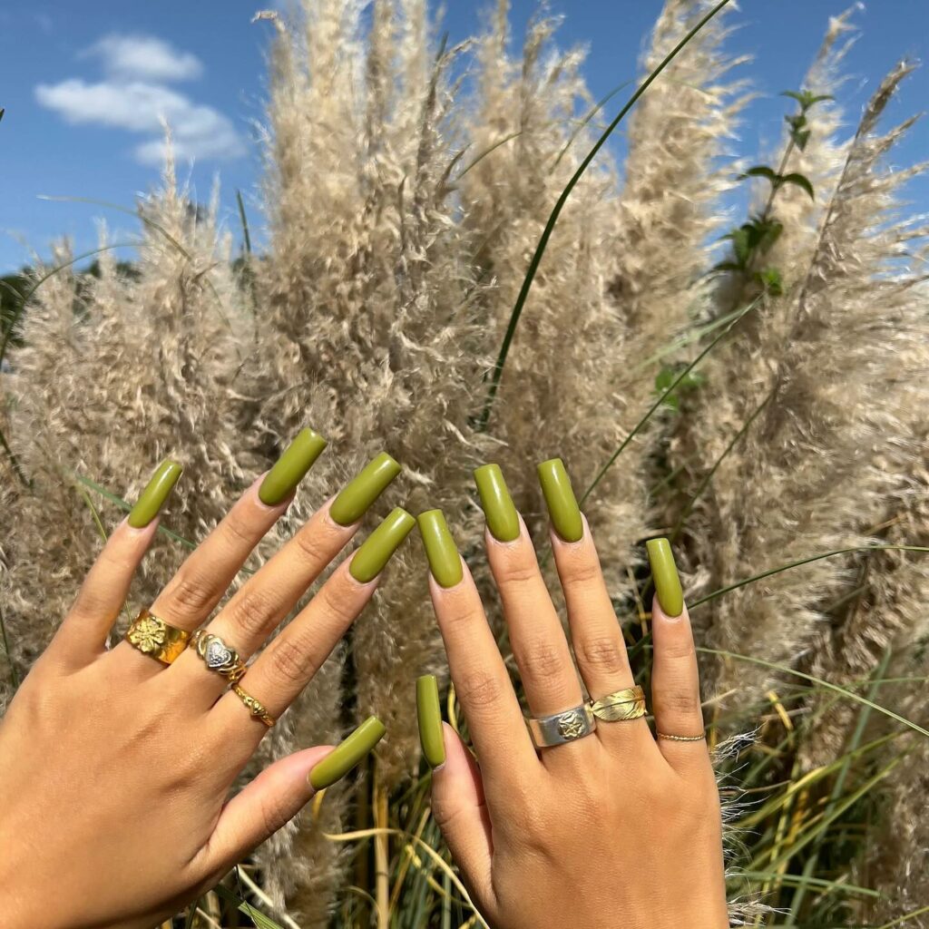 Olive Green Coffin Nails