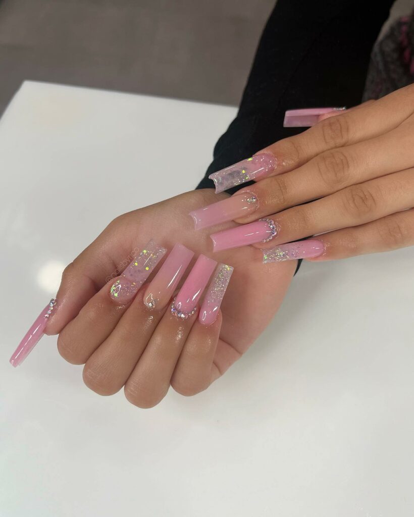 Gradient Pink Square Acrylic Nails