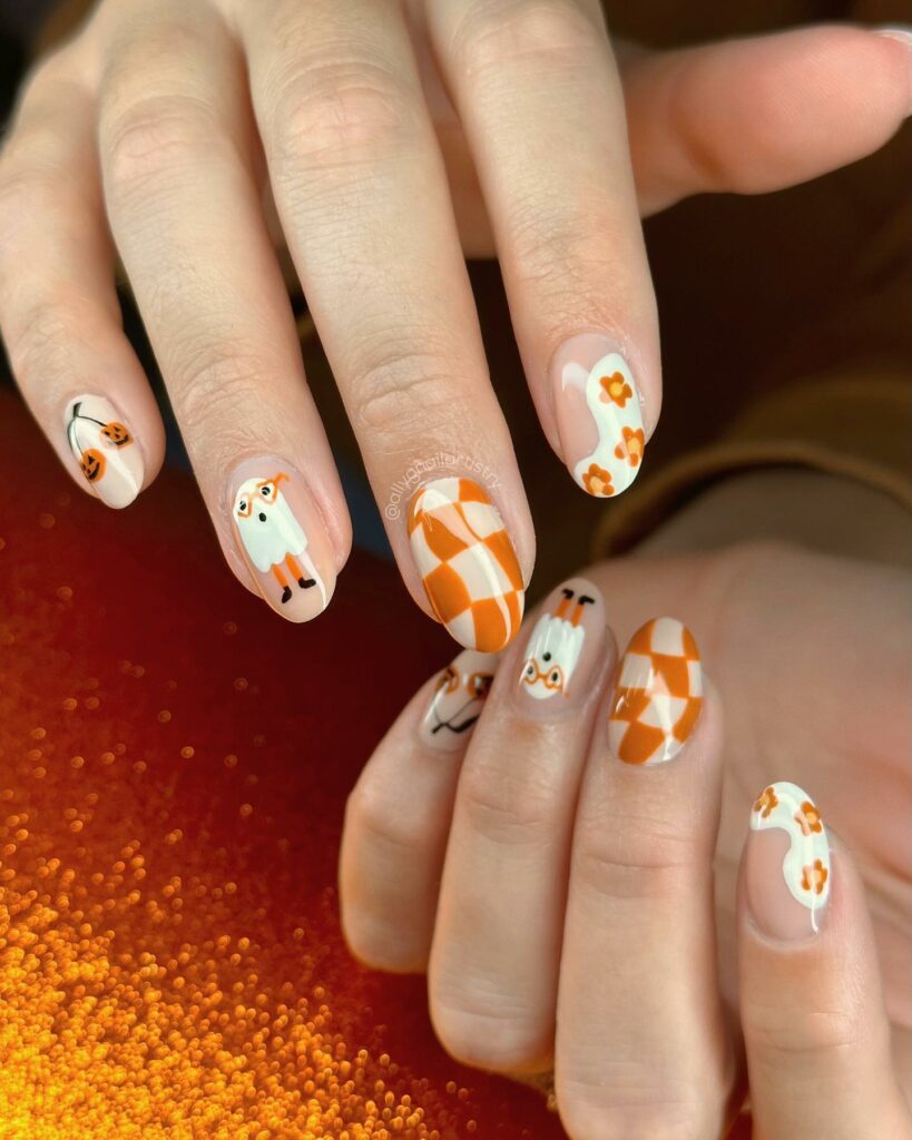 Orange Ghost Nails