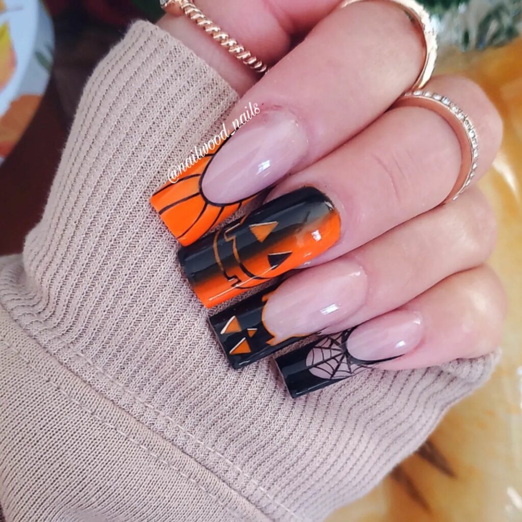 Orange Tips spider web nails
