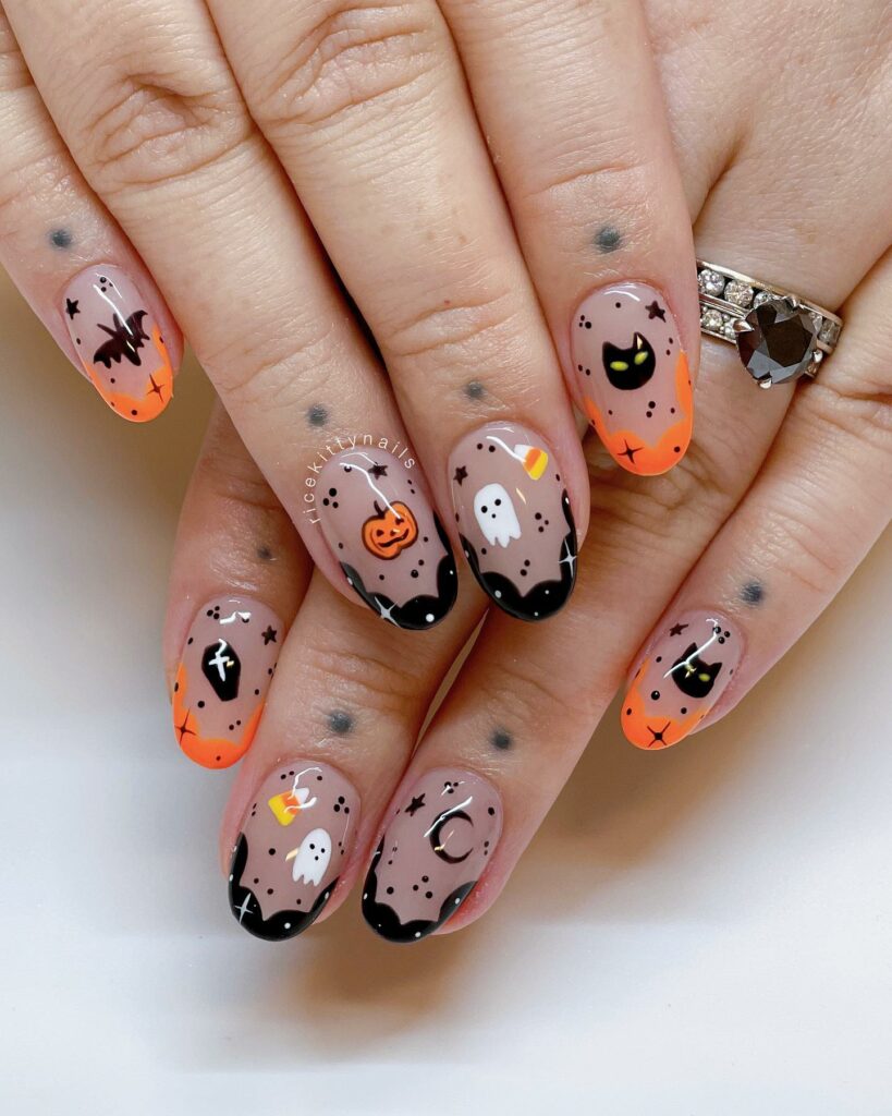 Orange and Black Ghost Nails